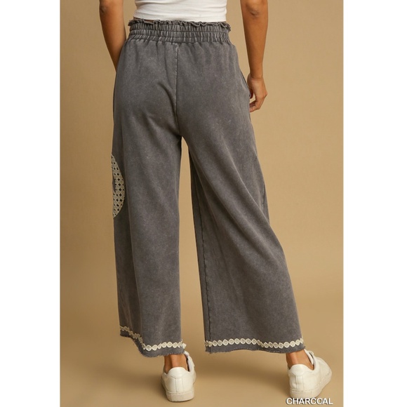 "The Contessa" PANTS Charcoal Peace Lace Appliqué Pants - Picture 3 of 3